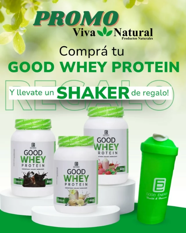 🎉 *¡Promoción especial!* 🎉 
Llevate *Good Whey Protein* en cualquiera de sus deliciosos sabores (chocolate, vainilla o frutilla) y recibí un *shaker Good Energy de regalo*. 
Transformá tus entrenamientos y recuperaciones con una proteína de alta calidad, ¡y disfrutá de este súper beneficio!

🔥 *Sabores disponibles*: 
- Chocolate 🍫 
- Frutilla 🍓 
- Vainilla 🍦 

👉 *Stock limitado. No dejes pasar esta oportunidad y asegurá el tuyo en **Viva Natural PY*.

Cualquier duda pueden escribirnos al :0983-615-514 📲📞

#WheyProtein #Proteína #Fitness #Promoción #NutriciónDeportiva #GoodEnergy #VivaNaturalPY