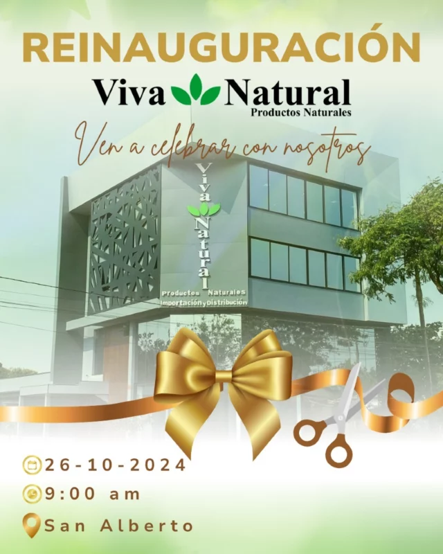 Estamos emocionados de anunciar que Viva Natural abre sus puertas en nuestro nuevo local y queremos celebrarlo contigo. Acompáñanos en este día tan especial, donde haremos la inauguración con un moño gigante y muchas sorpresas. ¡No faltes!

Y vos vas a perder este momento único comenta aquí si vas a prestigiar este día más que especial 😊 etiqueta a tus amigos que no se lo pueden perder. ¡Nos vemos allí!